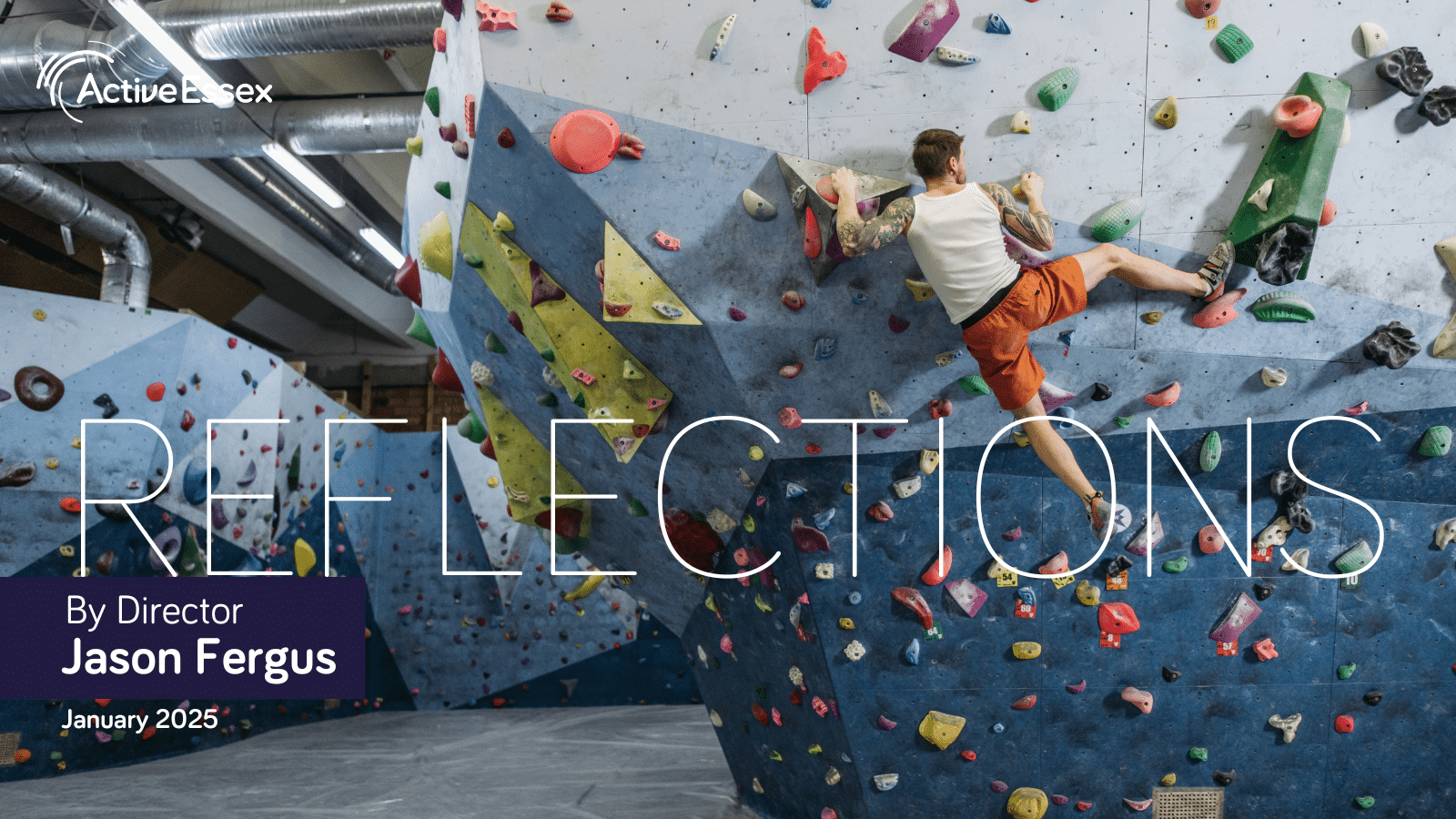 Image shows a man half way up a rock climbing wall, which relates to the content of the blog.